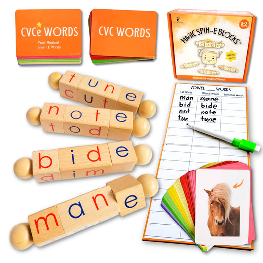 Magic Spin-E Blocks - Silent E CVCe Word Builder Phonics Toy
