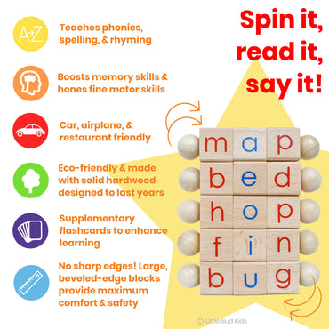 Spin-and-Read Montessori Phonics Reading Blocks & CVC Cards