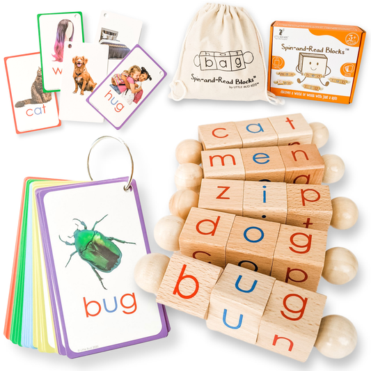Spin-and-Read Montessori Phonics Reading Blocks & CVC Cards