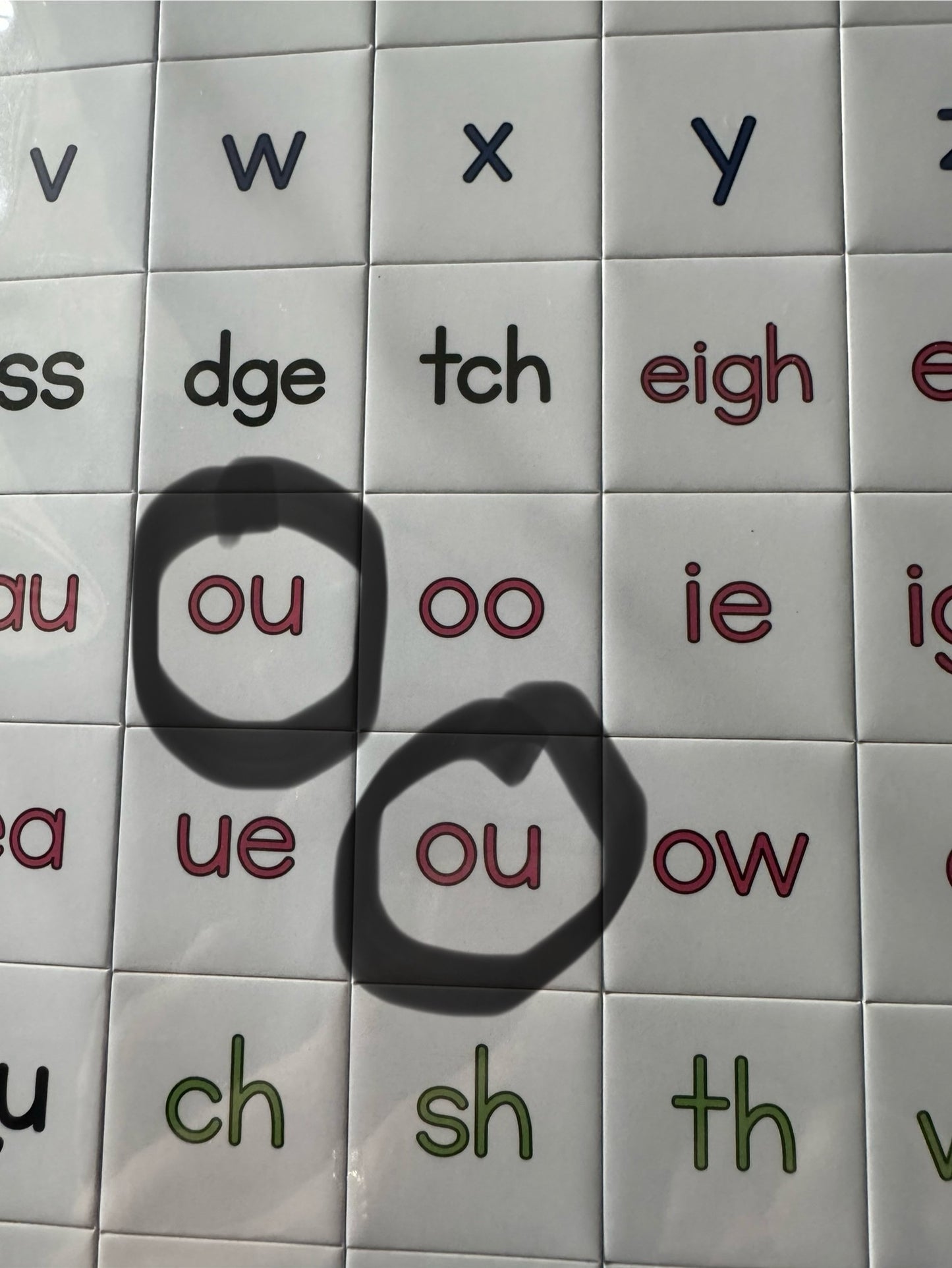 Misprint Foam 79 missing “ui” grapheme (two “ou” tiles)