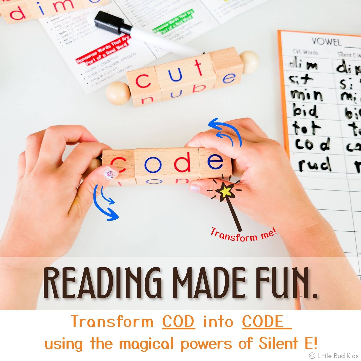 Magic Spin-E Blocks - Silent E CVCe Word Builder Phonics Toy